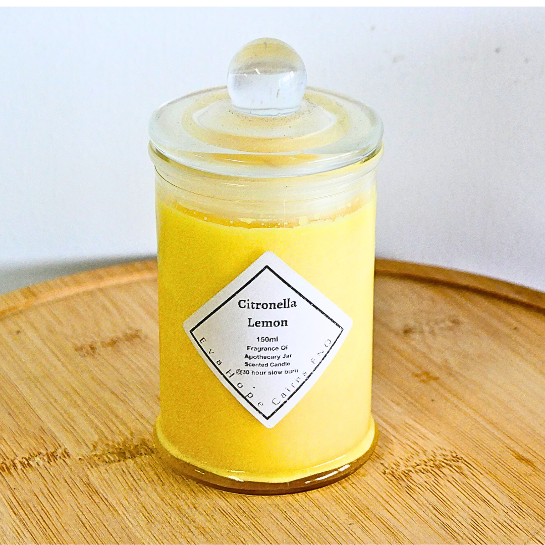 CITRONELLA LEMON - Scented, Soy Wax Candle 150ml. @30 Hr slow burn