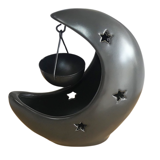 Crescent, Star Moon Design Ceramic Candle Melter / Burner - (Black)