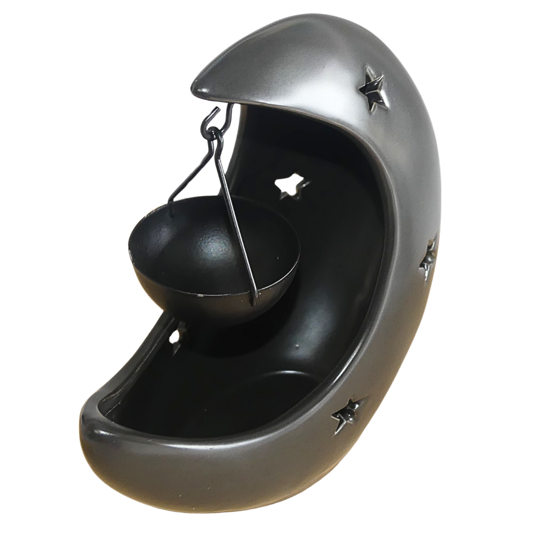 Crescent, Star and Moon Design Ceramic Candle Melter / Burner - (Black)