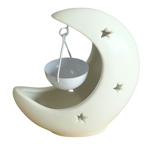 Crescent, Star Moon Design Ceramic Candle Melter / Burner - (White)