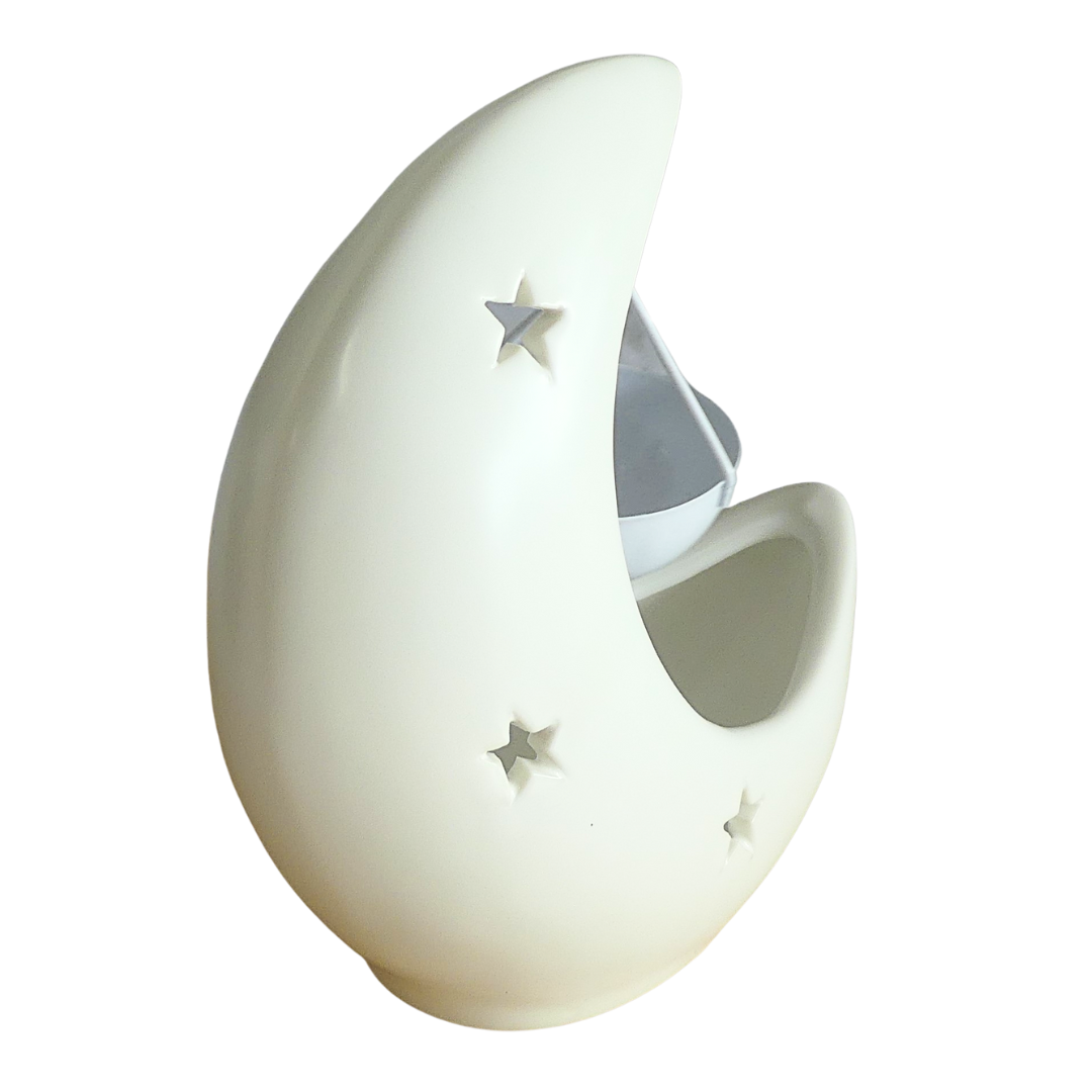 Crescent, Star and Moon Design Ceramic Candle Melter - White