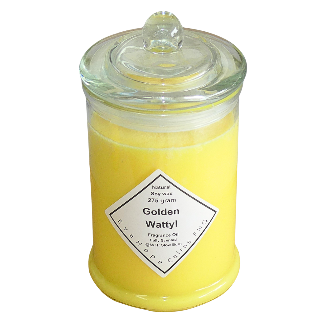 GOLDEN WATTLE - Scented Soy Wax Candle. 350ml. @65hr Slow Burn