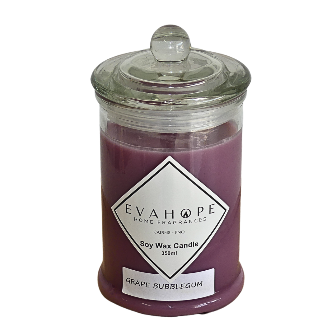 Grape Bubblegum 350ml Fully Scented, Natural Soy Wax. @ 65hr slow burn