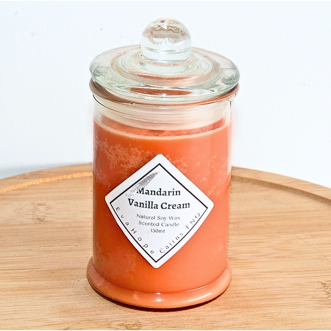 Mandarin Vanilla Cream 150ml Fully Scented, Natural Soy Wax @ 30 hr slow burn