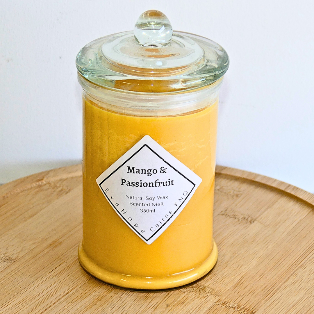 Mango & Passionfruit 350ml Fully Scented, Natural Soy Wax. @ 65 hr slow burn