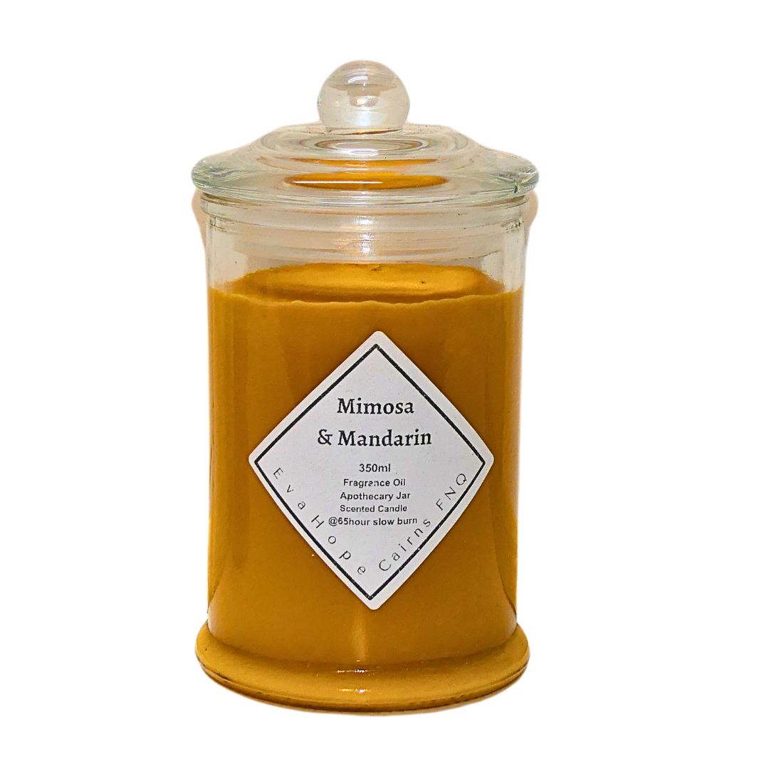 Mimosa & Mandarin Natural Soy Wax Apothecary Jar Candle. 350ml. @65hr slow burn
