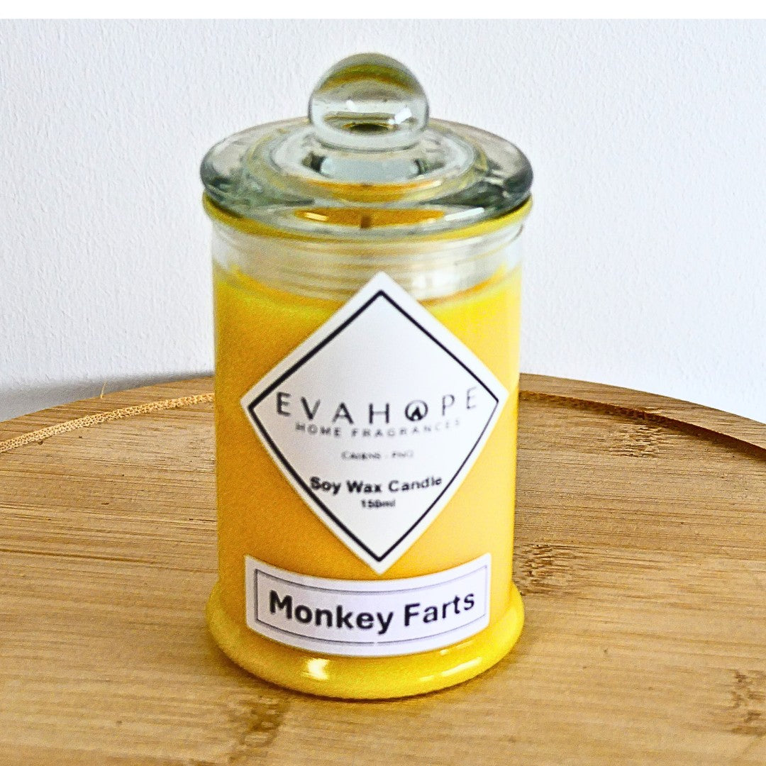 Monkey Farts 150ml Fully Scented, Natural Soy Wax. @ 30 hr slow burn