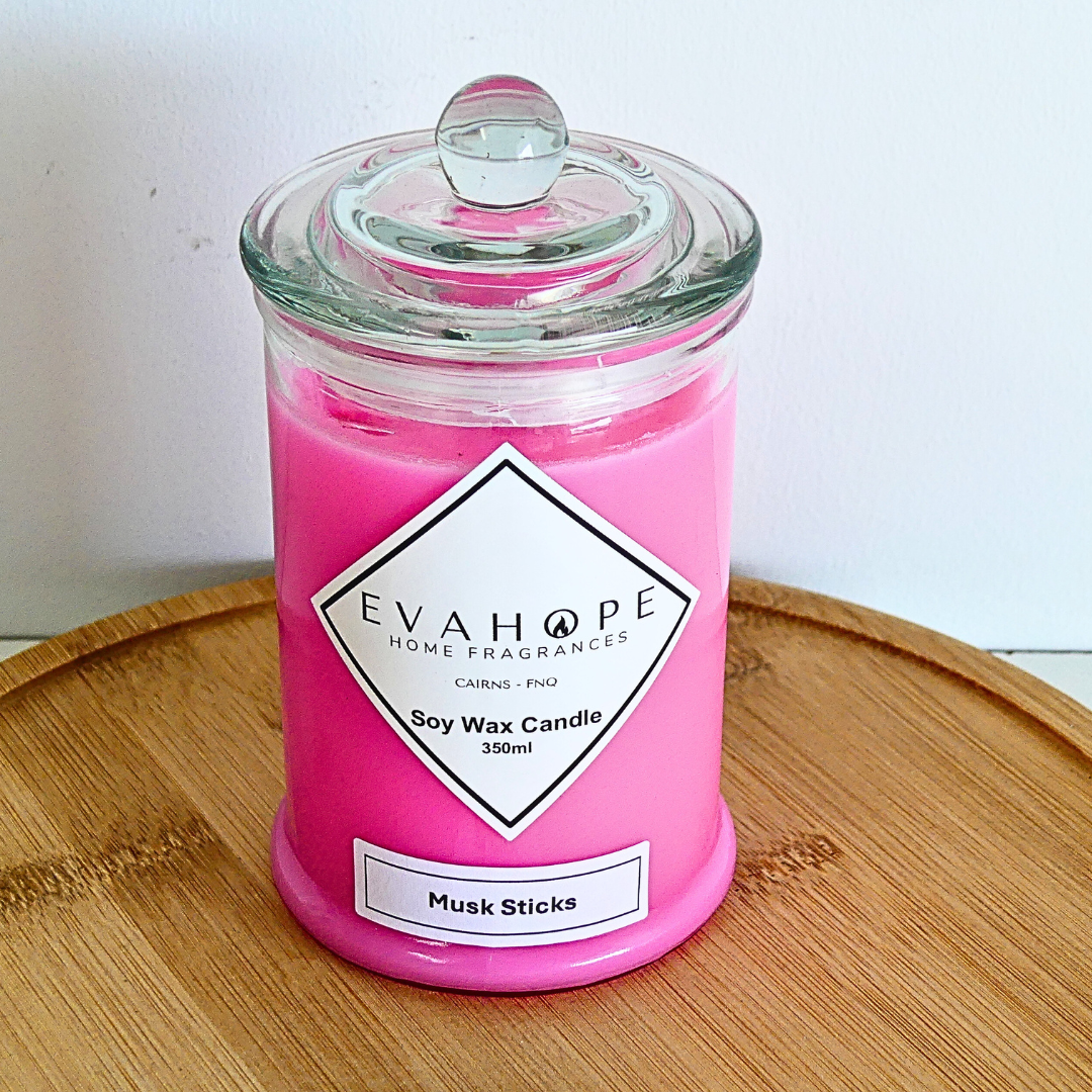 Musk Sticks 350ml Fully Scented, Natural Soy Wax. @ 65 hr slow burn