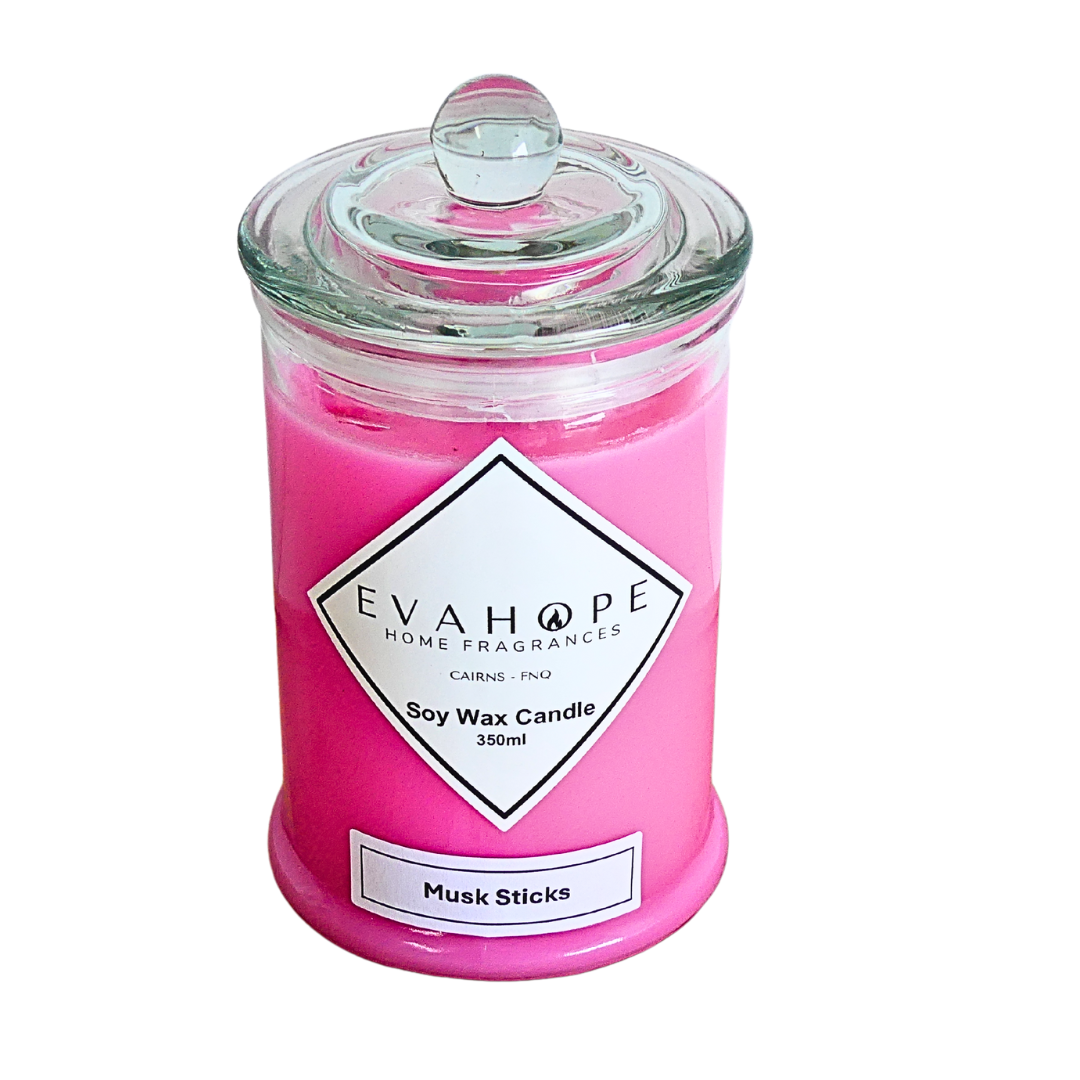 Musk Sticks 350ml Fully Scented, Natural Soy Wax. @ 65 hr slow burn