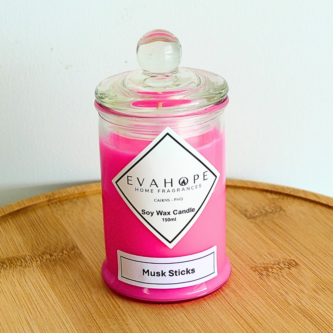 Musk Sticks 150ml Fully Scented, Natural Soy Wax. @ 30 hr slow burn