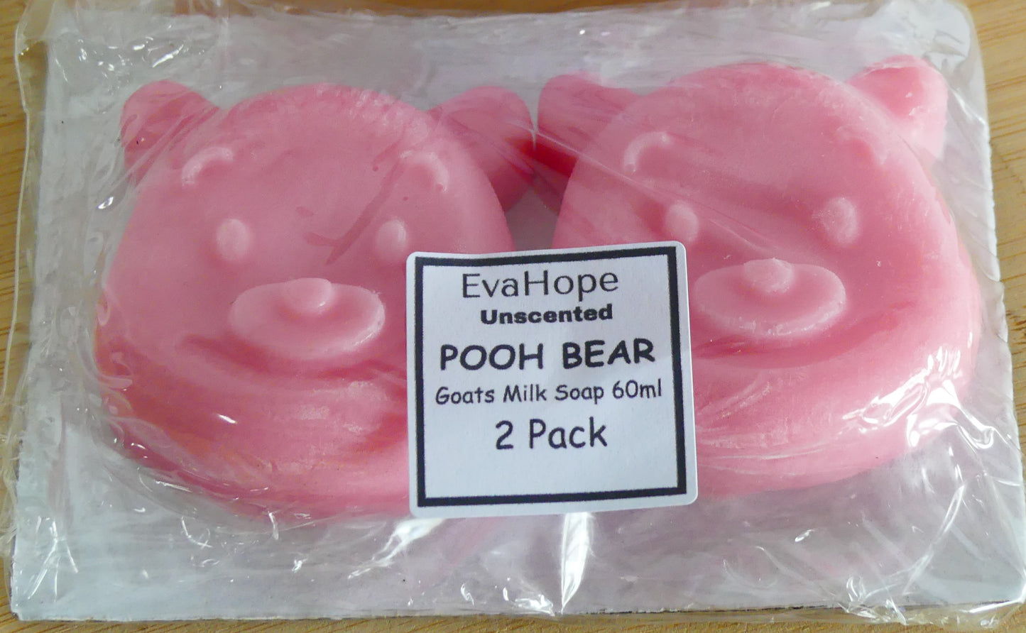 Goats Milk Pooh Bear Kids Soap Bars (60ml) Unscented 2pk Pink