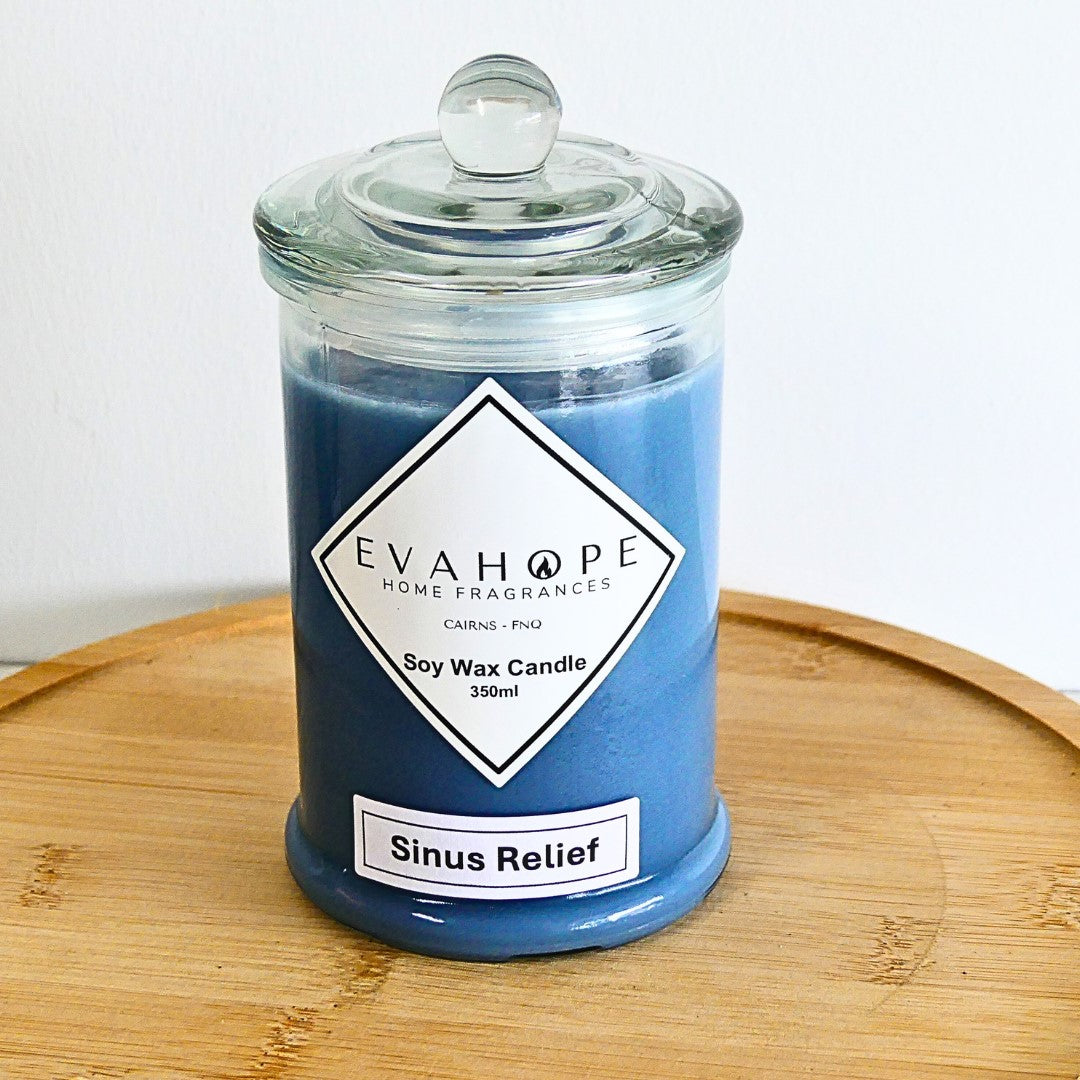 Sinus Relief 350ml Fully Scented, Natural Soy Wax. @ 65 hr slow burn