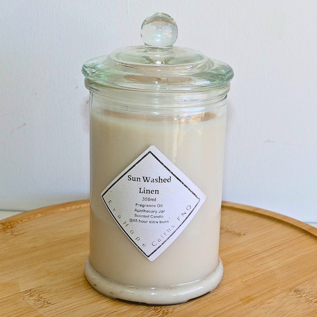 Sun Washed Linen - Fully Scented Natural Soy Wax. 350ml. @65hr Slow Burn