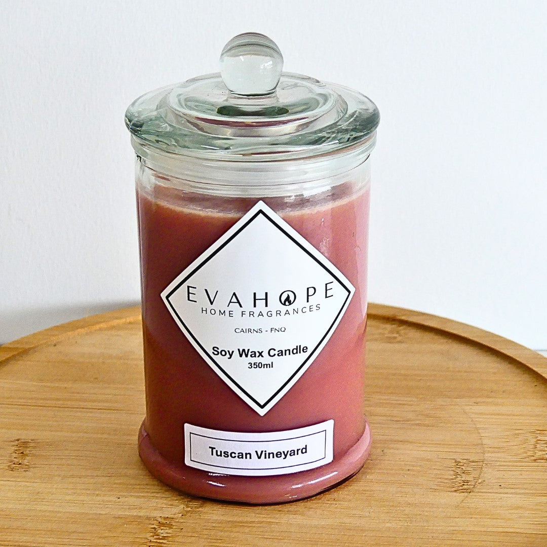 Tuscan Vineyard 350ml Fully Scented, Natural Soy Wax. @ 65 hr slow burn