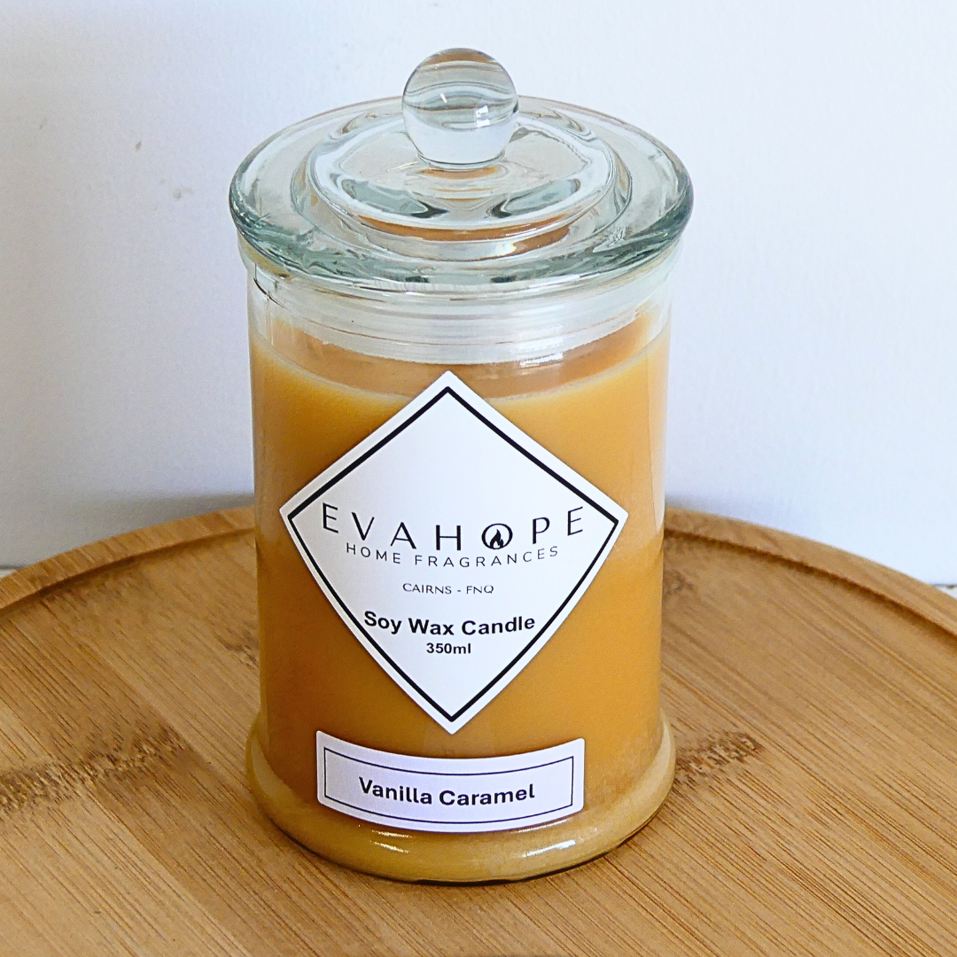 Vanilla Caramel 350ml Apothecary Jar Candle. @ 65 hr slow burn