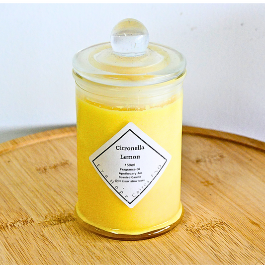 CITRONELLA LEMON - Scented, Soy Wax Candle 150ml. @30 Hr slow burn