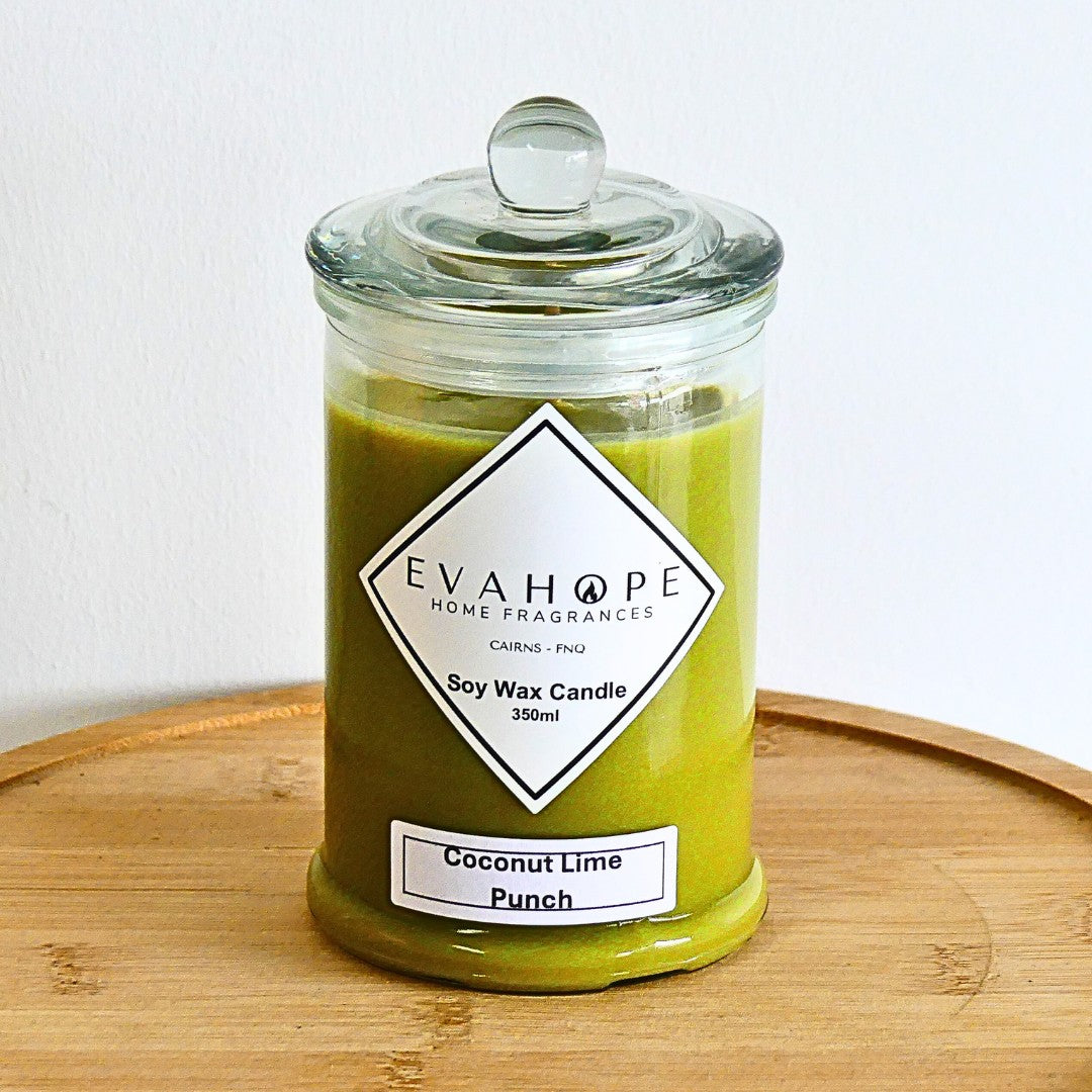 Coconut Lime Punch 350ml Fully Scented, Natural Soy Wax. @65 Hr slow burn