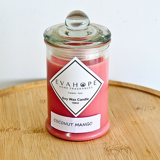 Coconut Mango 150ml Fully Scented, Natural Soy Wax. @ 30 Hr slow burn