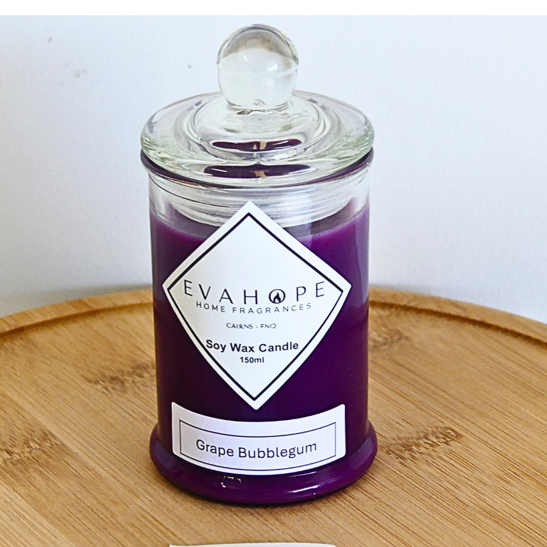 Grape Bubblegum 150ml Fully Scented, Natural Soy Wax. @ 30 hr slow burn