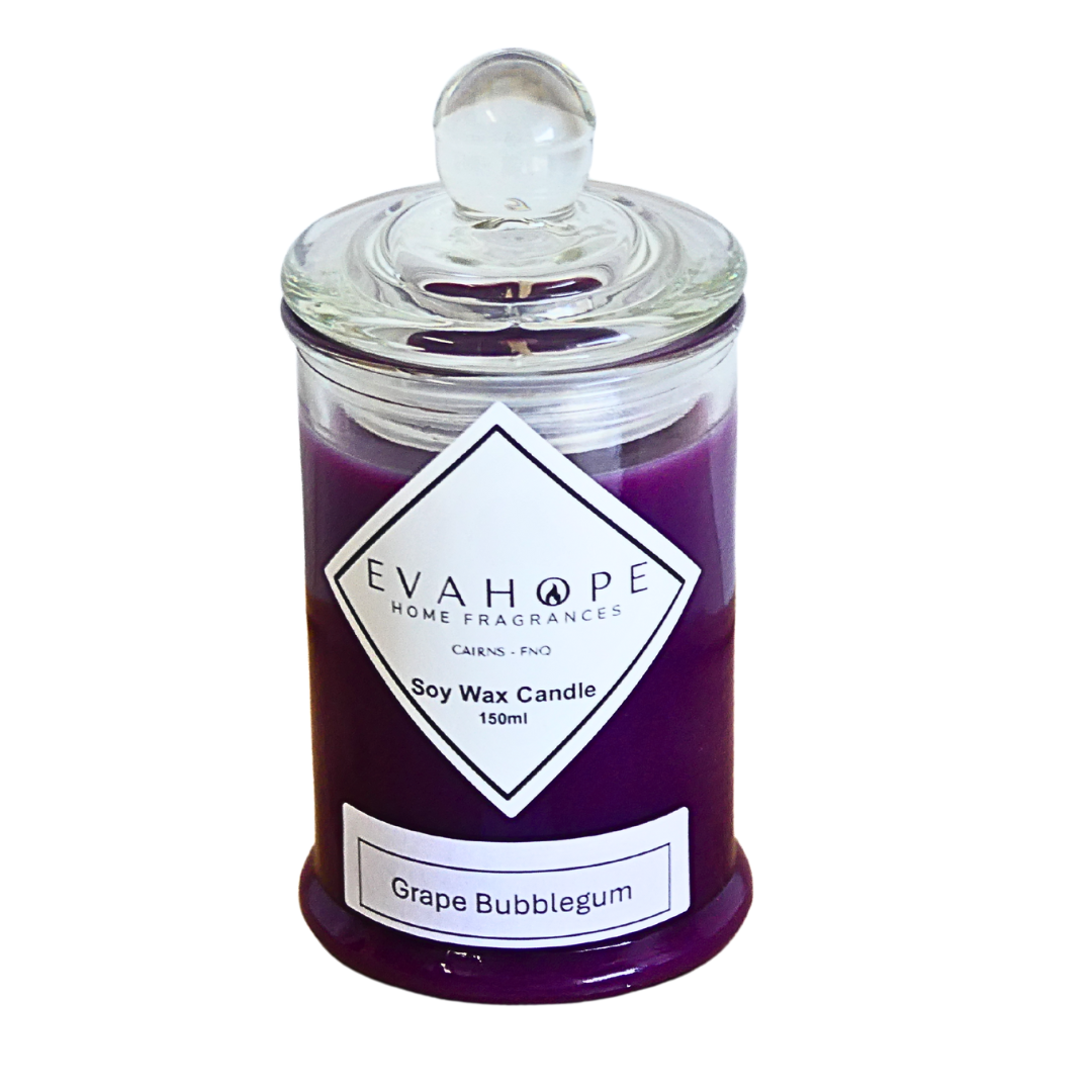 Grape Bubblegum 150ml Fully Scented, Natural Soy Wax. @ 30 hr slow burn