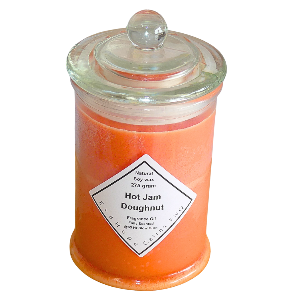 Hot Jam Doughnut 350ml Apothecary Natural Soy Wax Candle. @65hr slow burn