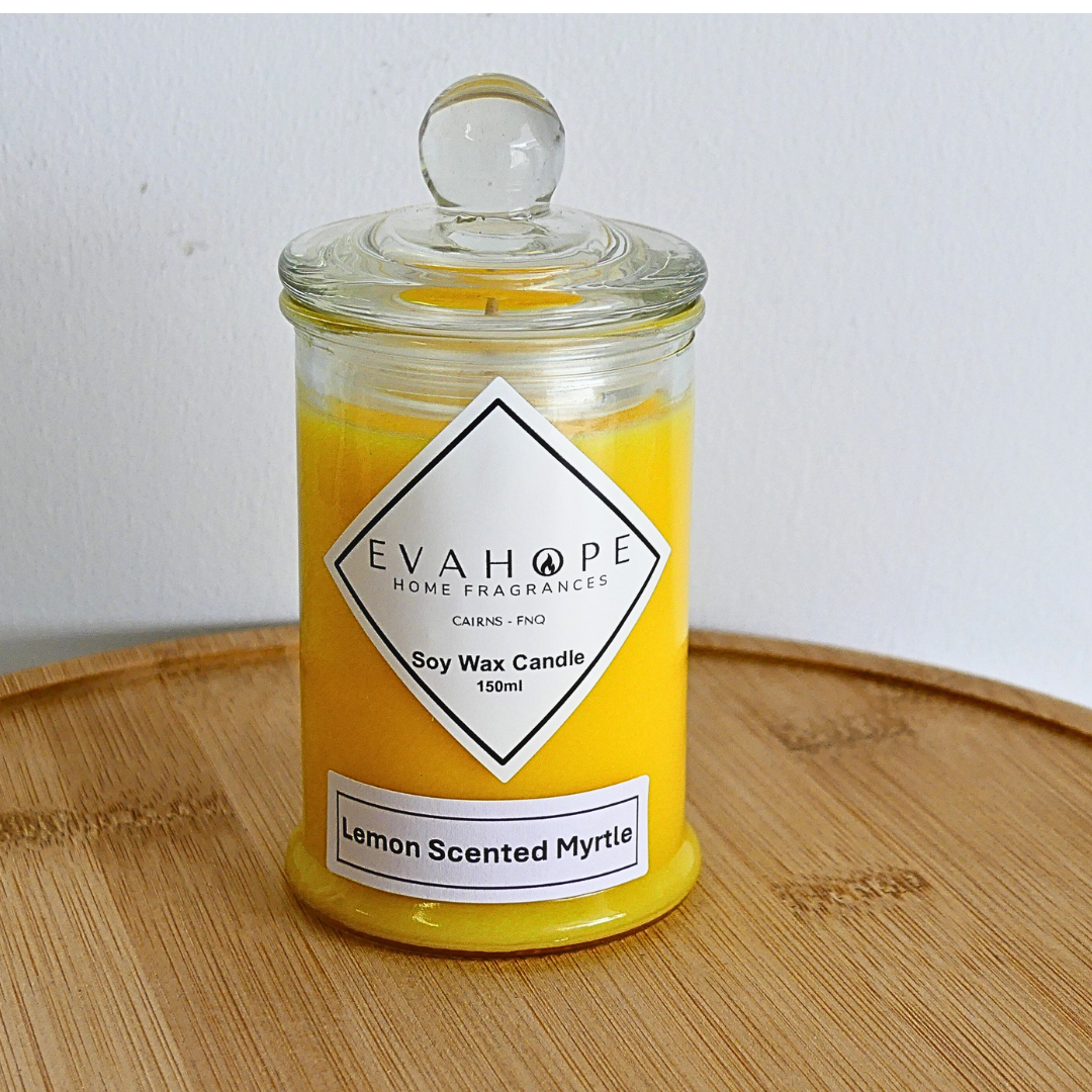 Lemon Scented Myrtle 150ml Fully Scented, Natural Soy Wax. @ 30 hr slow burn