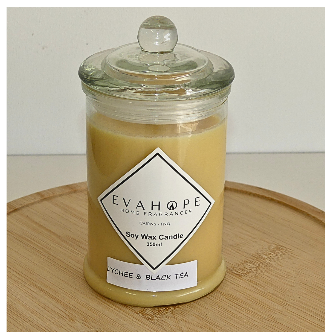 Lychee & Black Tea 350ml Fully Scented, Natural Soy Wax @ 65 hr slow burn