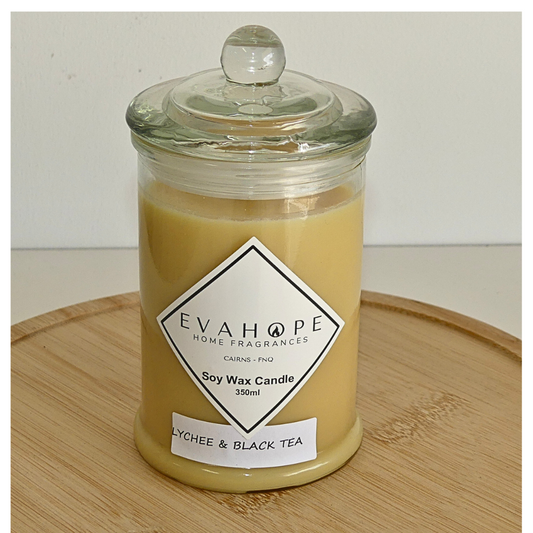 Lychee & Black Tea 350ml Fully Scented, Natural Soy Wax @ 65 hr slow burn