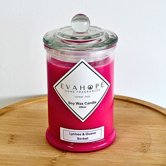Lychee & Guava 350ml Fully Scented, Natural Soy Wax. @ 65 hr slow burn