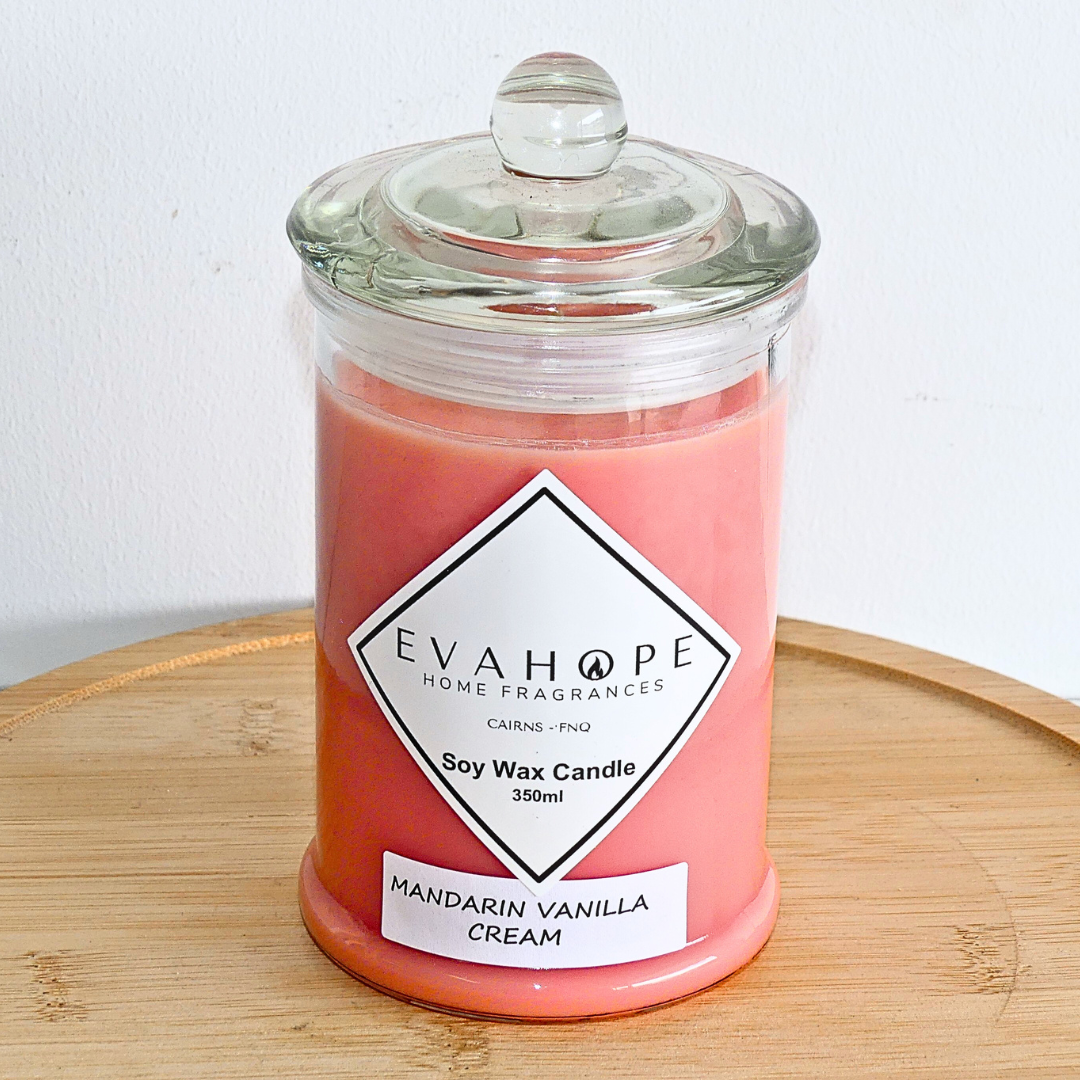 Mandarin Vanilla Cream 350ml Fully Scented, Natural Soy Wax. @ 65 hr slow burn