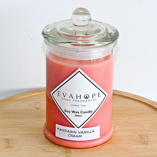 Mandarin Vanilla Cream 350ml Fully Scented, Natural Soy Wax. @ 65 hr slow burn