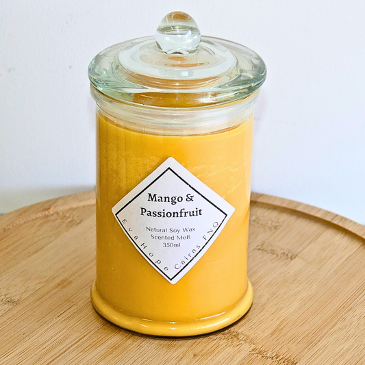 Mango & Passionfruit 350ml Fully Scented, Natural Soy Wax. @ 65 hr slow burn