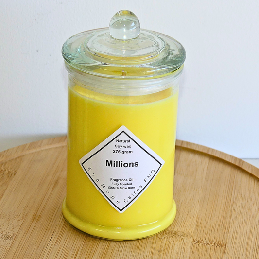 Millions (Type) 350ml Fully Scented, Natural Soy Wax. @ 65 hr slow burn