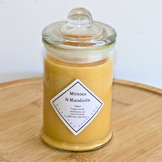 Mimosa & Mandarin Natural Soy Wax Apothecary Jar Candle. 150ml. @30hr slow burn