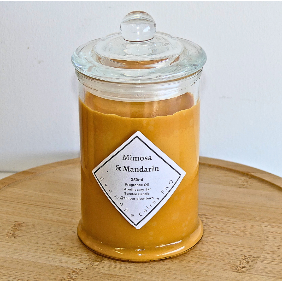 Mimosa & Mandarin Natural Soy Wax Apothecary Jar Candle. 350ml. @65hr slow burn