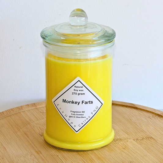 Monkey Farts 350ml Fully Scented, Natural Soy Wax. @ 65 hr slow burn