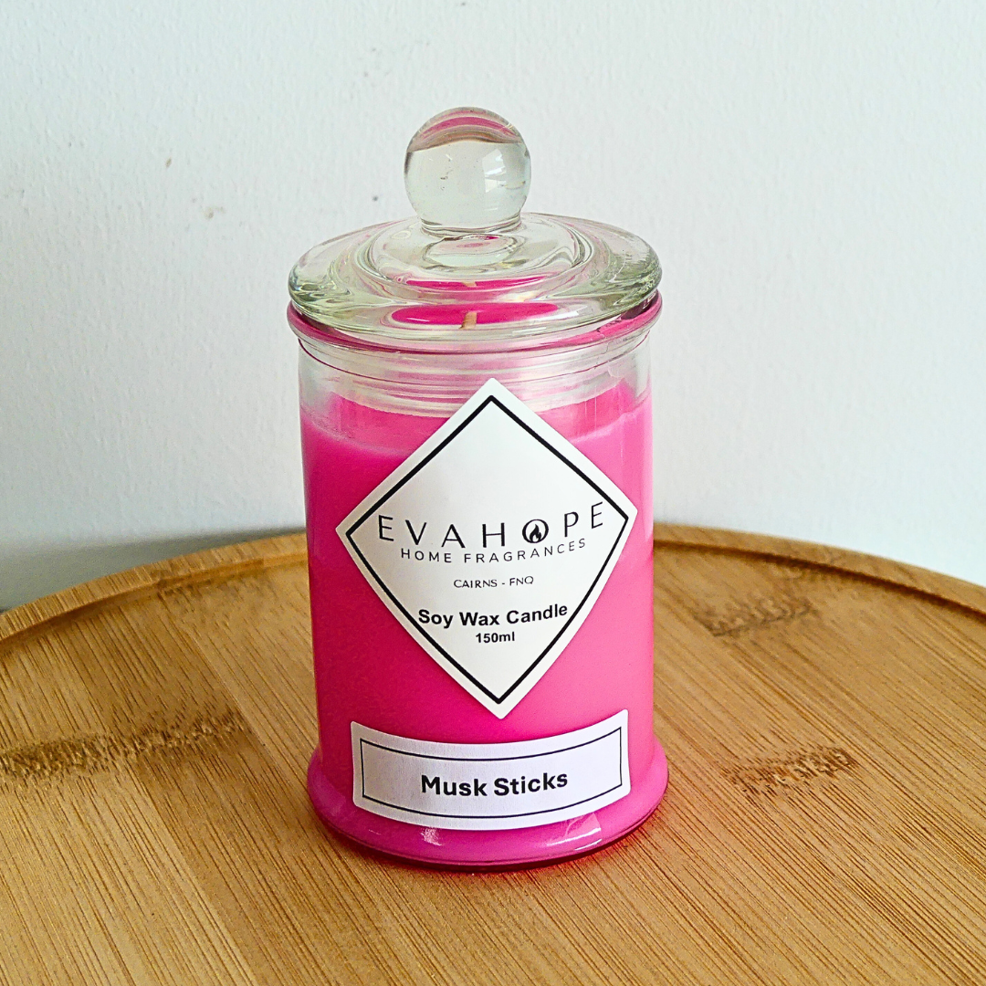 Musk Sticks 150ml Fully Scented, Natural Soy Wax. @ 30 hr slow burn