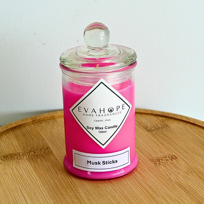 Musk Sticks 150ml Fully Scented, Natural Soy Wax. @ 30 hr slow burn