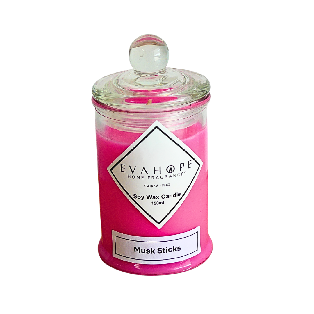 Musk Sticks 150ml Fully Scented, Natural Soy Wax. @ 30 hr slow burn