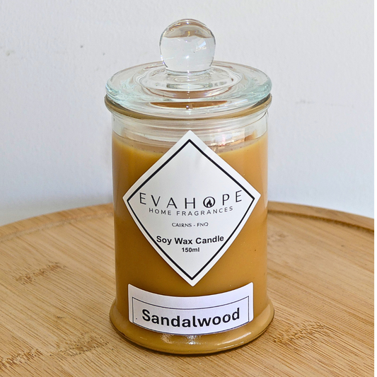 Sandalwood 150ml Fully Scented, Natural Soy Wax. @ 30 hr slow burn