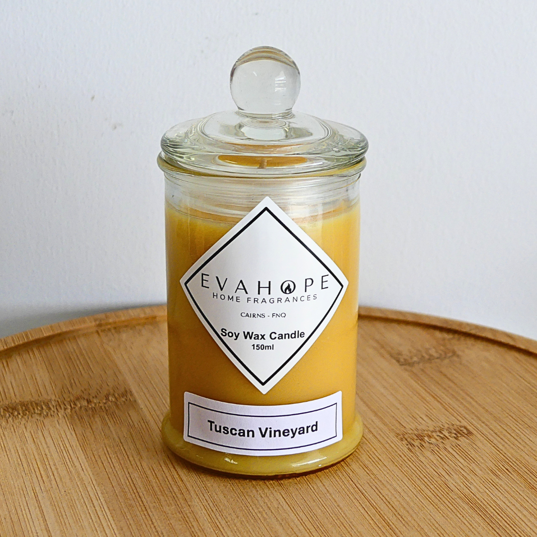 Tuscan Vineyard 150ml Fully Scented, Natural Soy Wax. @ 30 hr slow burn