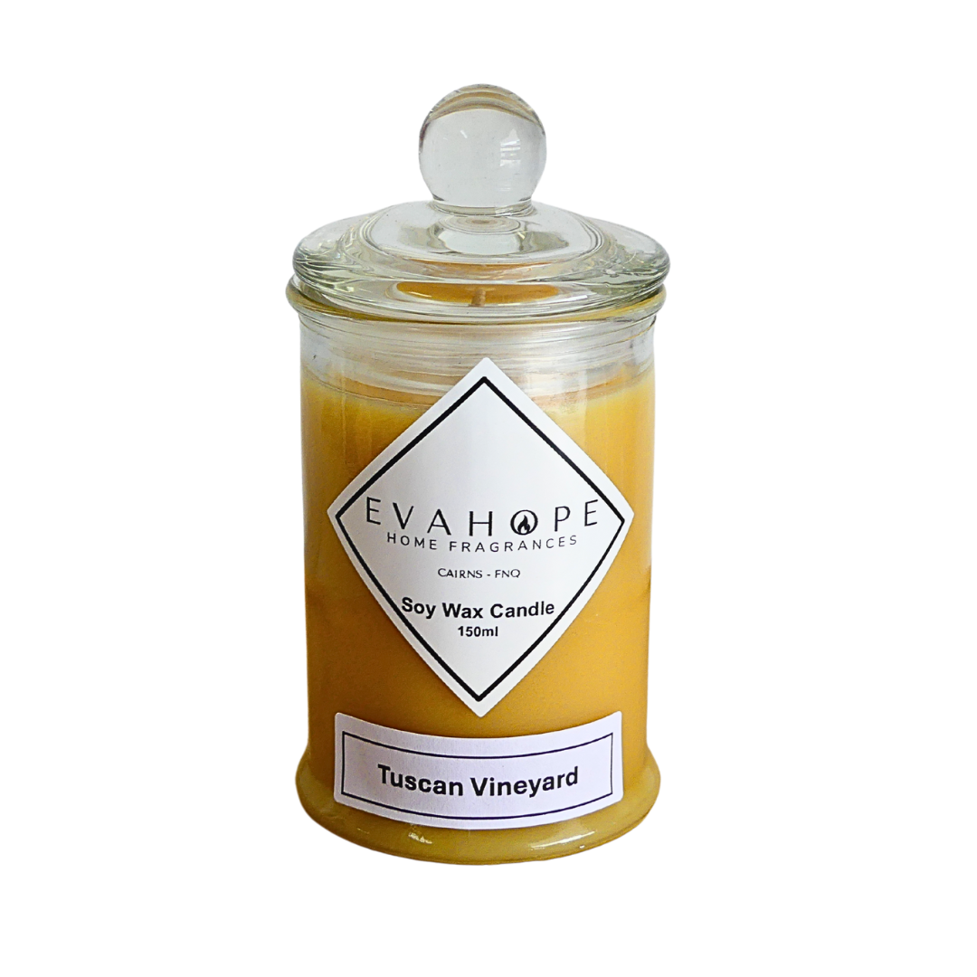 Tuscan Vineyard 150ml Fully Scented, Natural Soy Wax. @ 30 hr slow burn