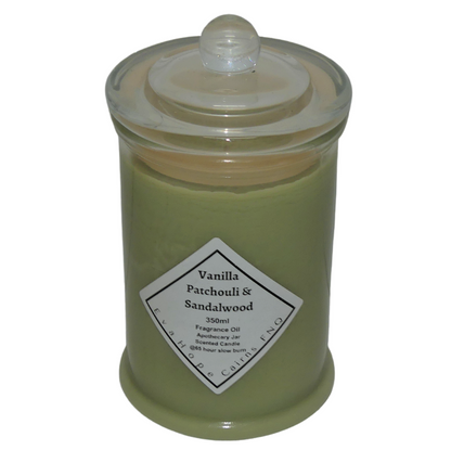 Vanilla Patchouli & Sandalwood 350ml Fully Scented, Natural Soy Wax. @ 65 hr slow burn