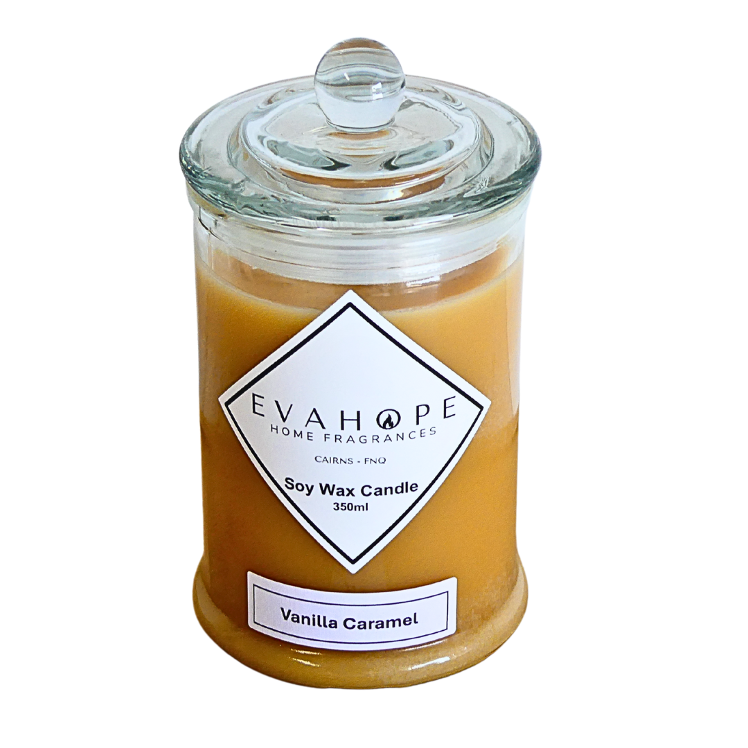 Vanilla Caramel 350ml Apothecary Jar Candle. @ 65 hr slow burn