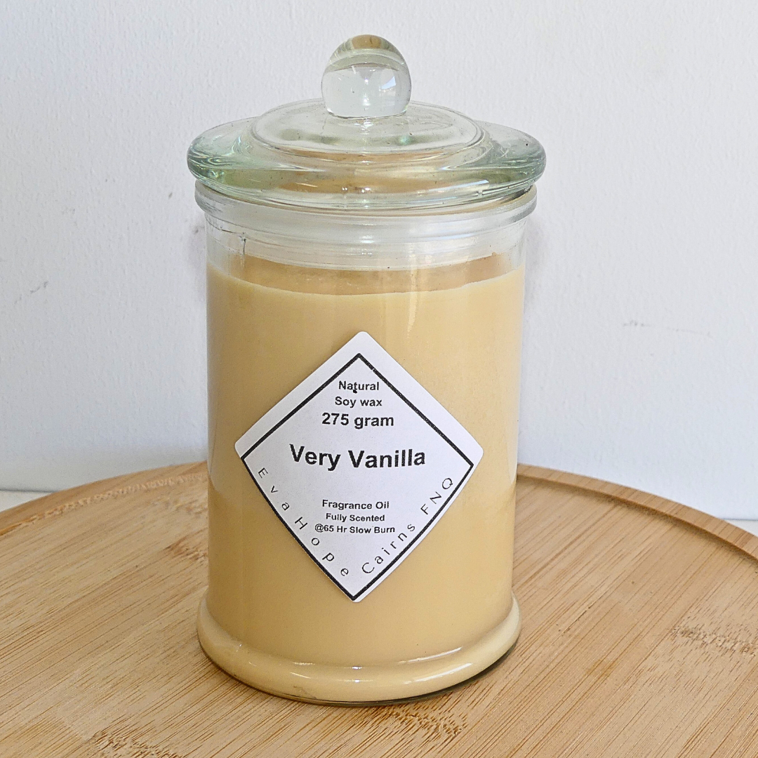 Very Vanilla 350ml Fully Scented, Natural Soy Wax. @ 65 hr slow burn