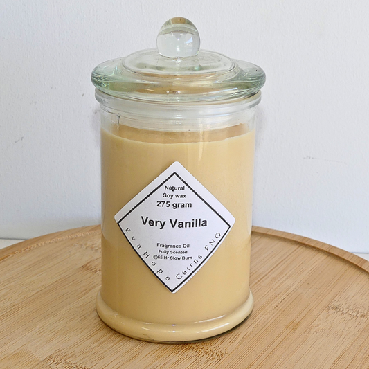 Very Vanilla 350ml Fully Scented, Natural Soy Wax. @ 65 hr slow burn