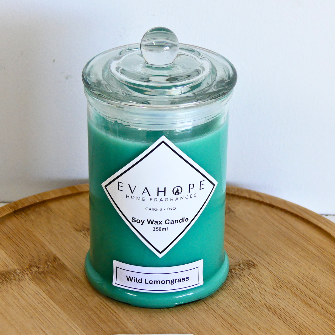 Wild Lemongrass 350ml Fully Scented, Natural Soy Wax. @ 65 hr slow burn