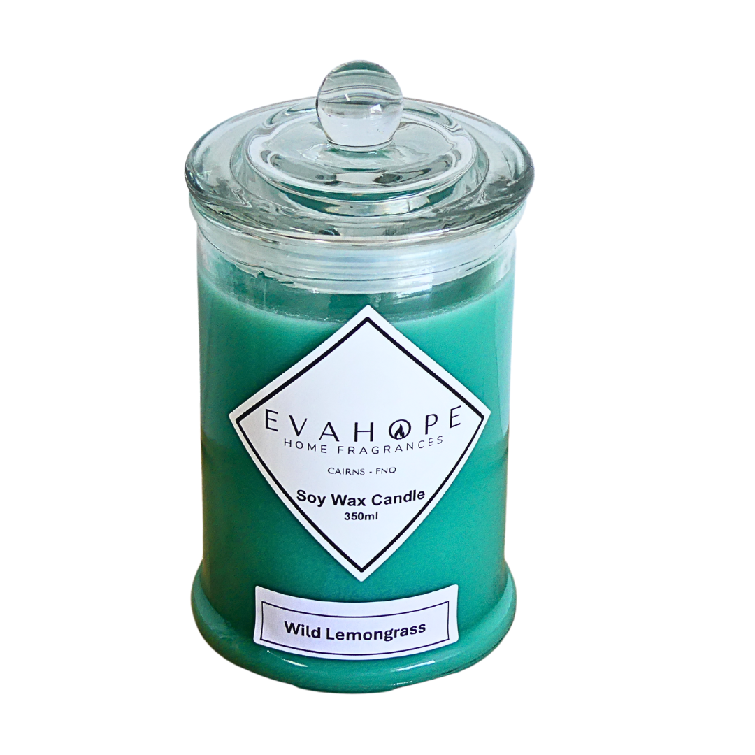 Wild Lemongrass 350ml Fully Scented, Natural Soy Wax. @ 65 hr slow burn