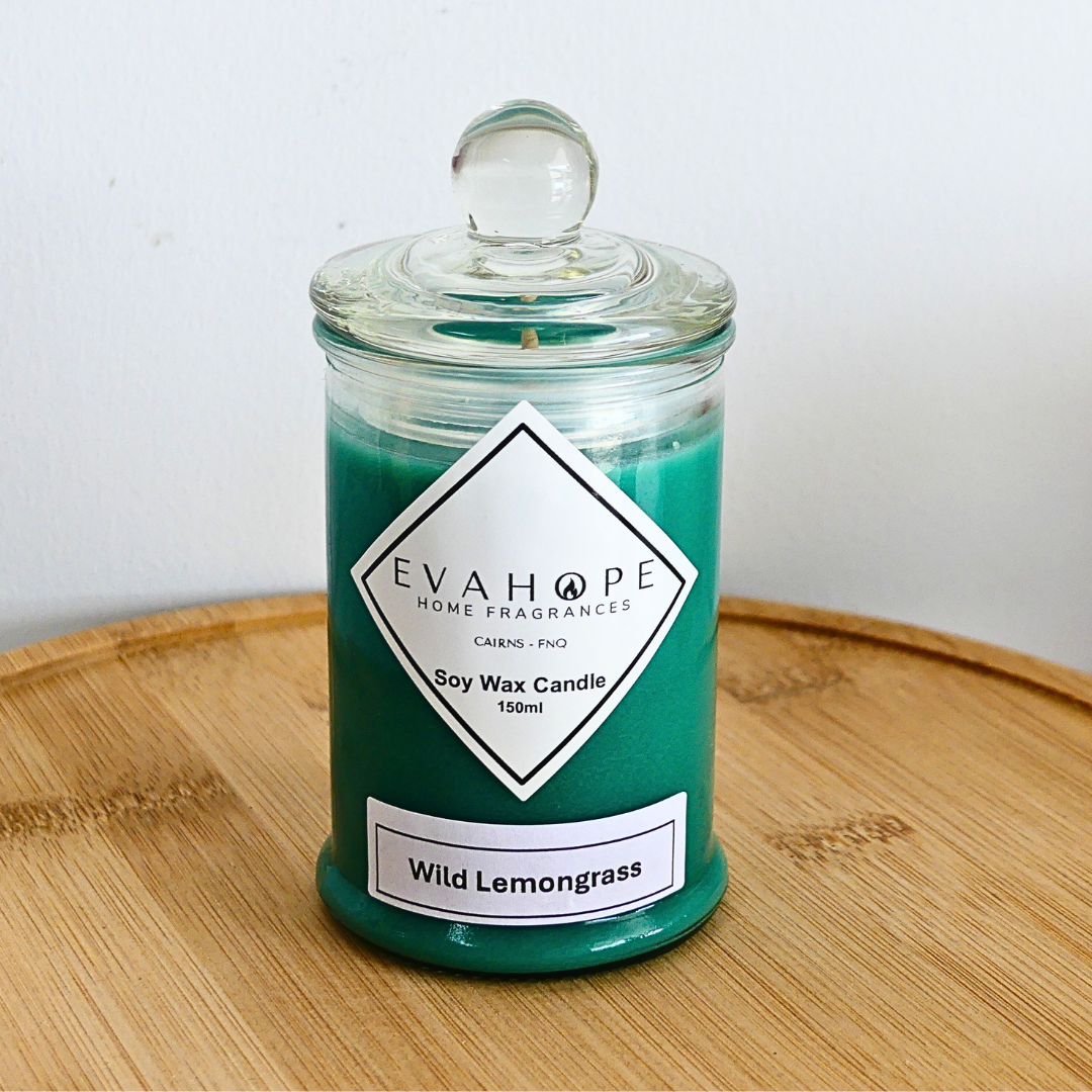 Wild Lemongrass 150ml Fully Scented, Natural Soy Wax. @ 30 hr slow burn