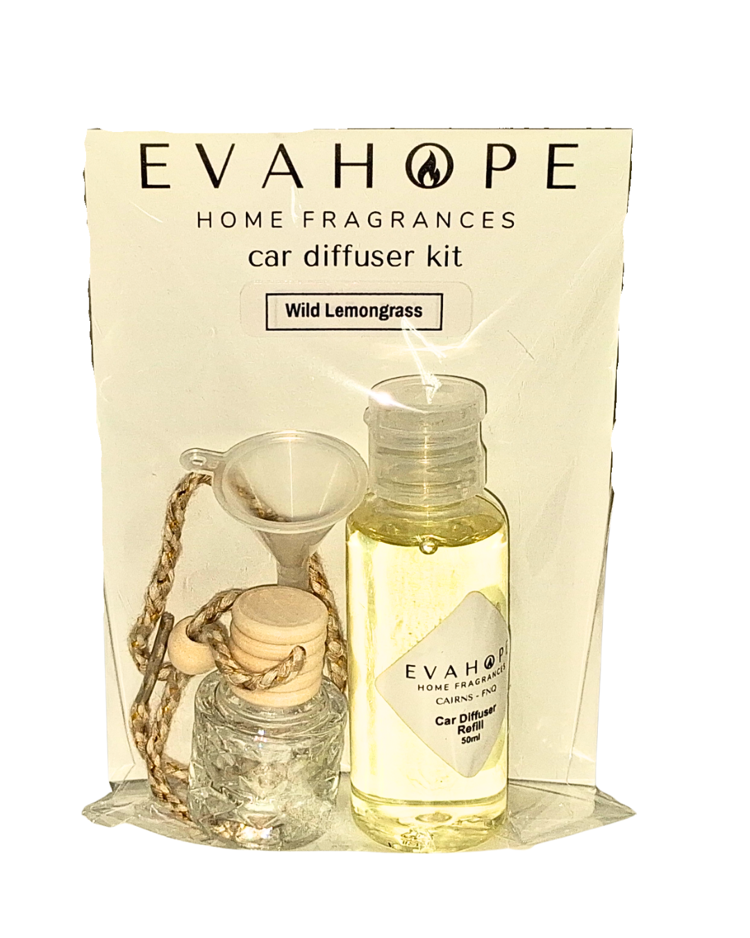 Wild Lemongrass 10ml Car Diffuser Kit. Incl: 50ml Refill
